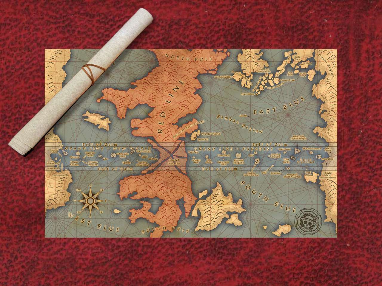 Anime One Piece World Map, Canvas Map, World Map, Canvas Scroll