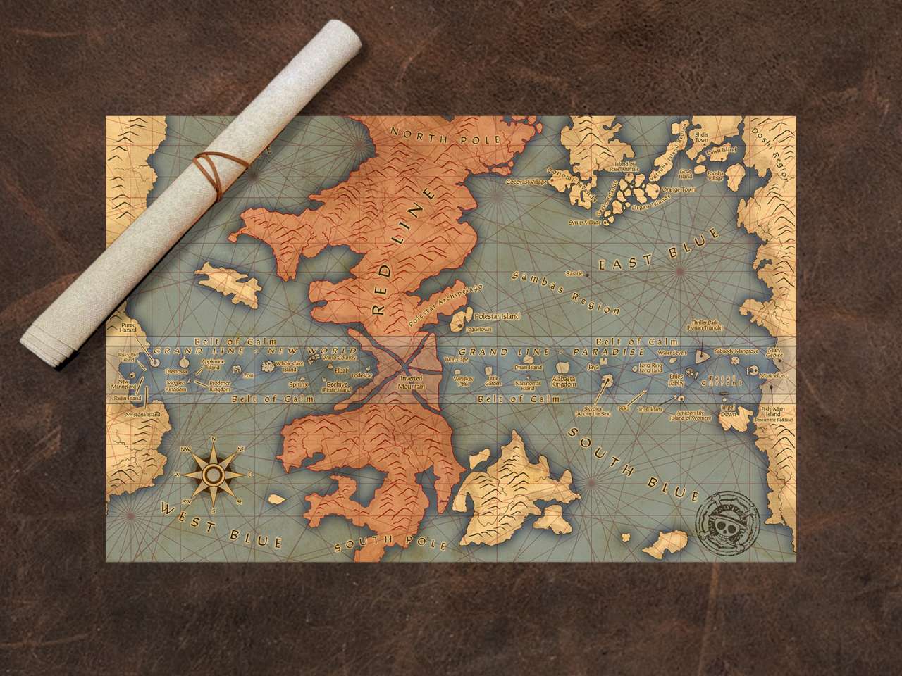 One Piece World Cloth Map Scroll - Inspired by One Piece - Geekify Inc