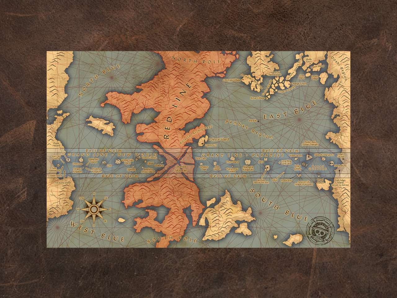 One Piece World Cloth Map Scroll - Inspired by One Piece