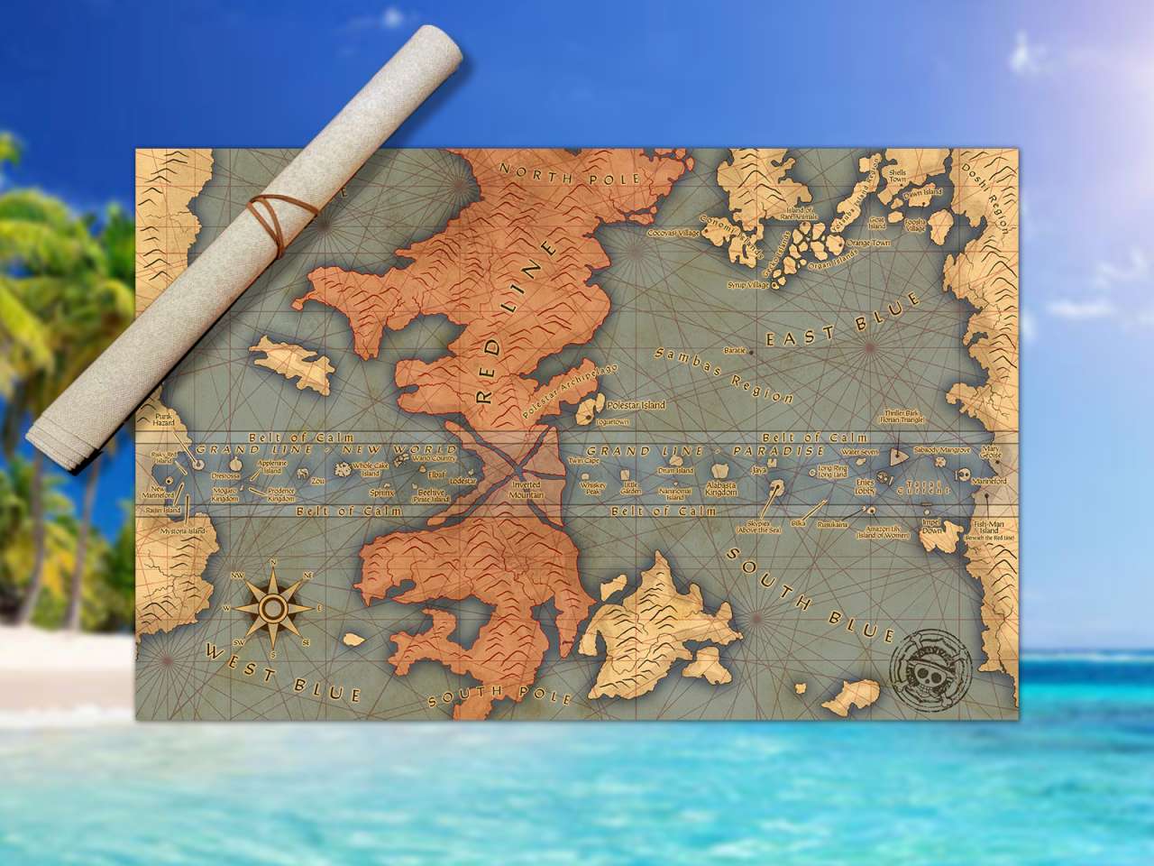 One Piece World Cloth Map Scroll - Inspired by One Piece - Geekify Inc